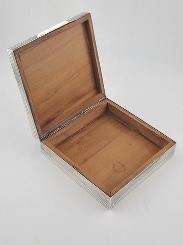 Antique Italian 800 Silver Wood Lined Cigarette Box Mid Century Modern Square
