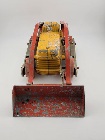 VINTAGE HUBLEY DIESEL VINT DIECAST RED/ORANGE ENML OVERHEAD TOY BULLDOZER