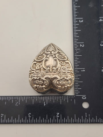 Antique 19thC Victorian Sterling Silver Heart Box Jewelry Dresser Pill Patch Box