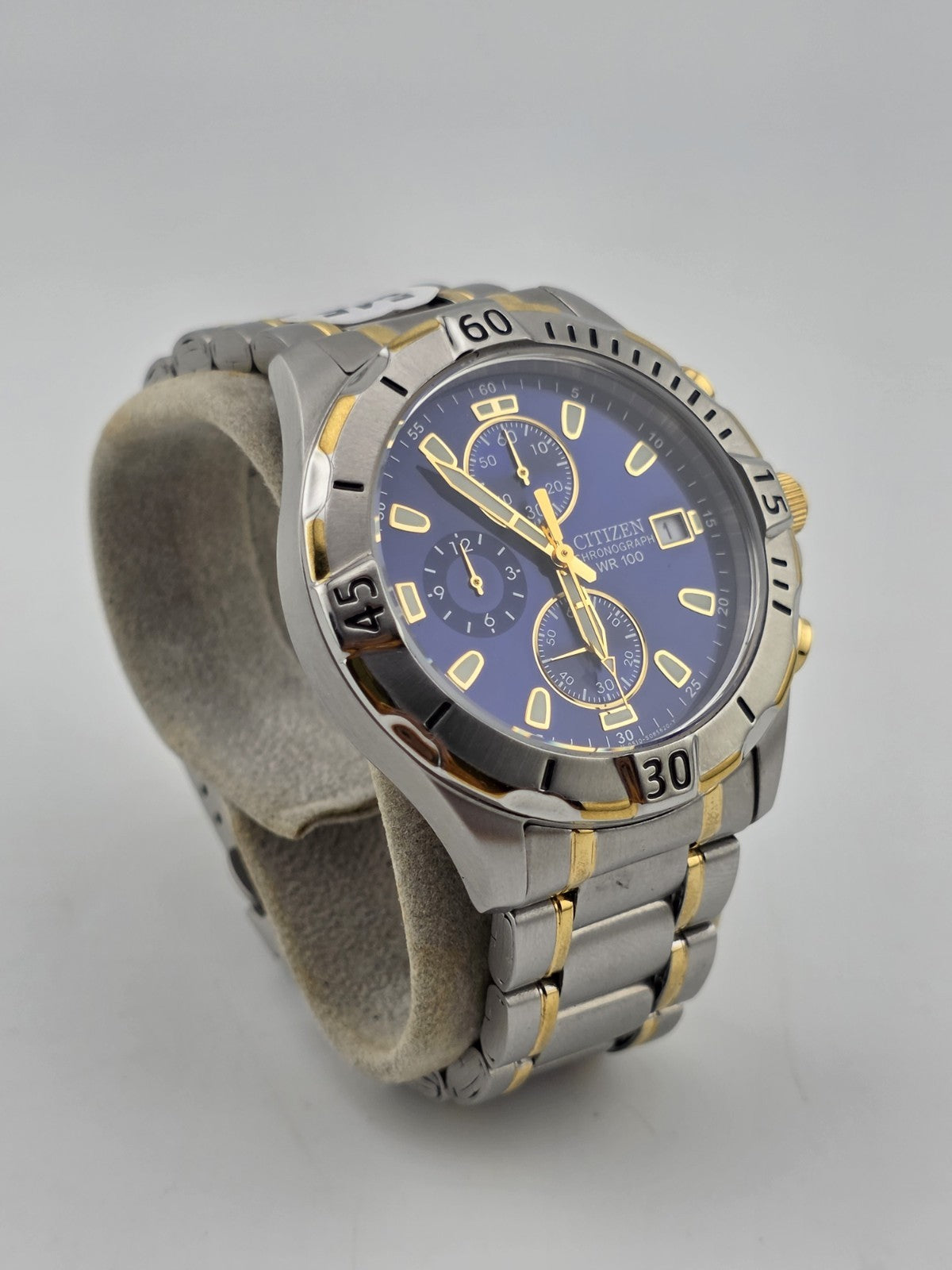 Citizen GN-4-S Chronograph 100M Two-Tone Blue Dial Quartz Men’s Watch. Working