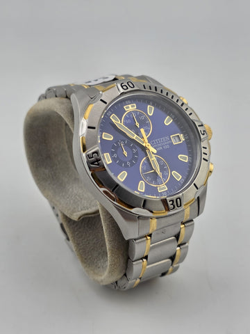 Citizen GN-4-S Chronograph 100M Two-Tone Blue Dial Quartz Men’s Watch. Working