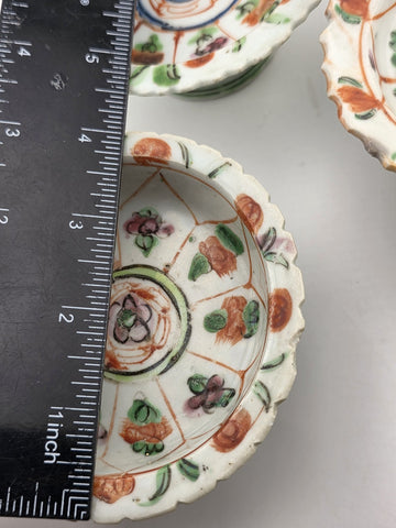 Set Of 3 Chinese 1800's Qing Dynasty Hand Painted Mandarin Rose Porcelain Dishes
