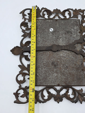 Antique Victorian Cast Iron Vanity Mirror Ornate Scrollwork Easel Frame C 1890.