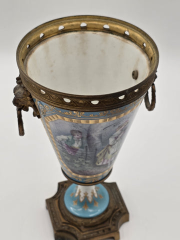 Antique 19th C Louis XV Style Sevres Porcelain Vase W Gold Gilt Ormolu Mounts.