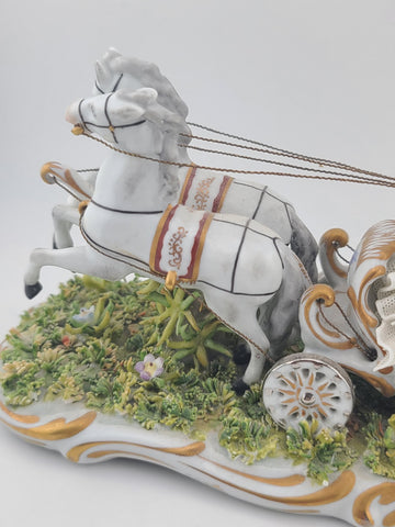 Rare Antique Capodimonte Italian Porcelain Lady Horse Carriage Lace Figurine