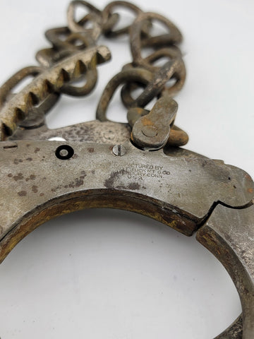 Rare Antique Late 19th C Pair Of Original Mattatuck Co. USA Handcuffs. No Key.