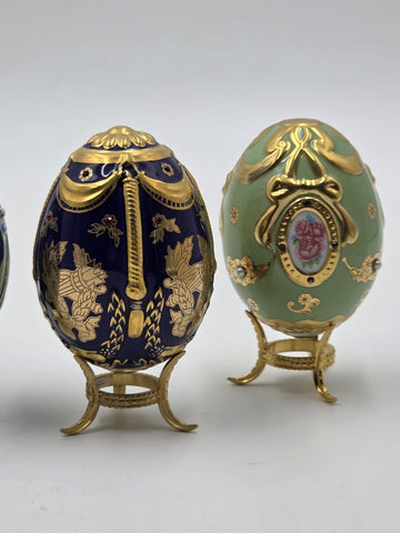 Set Of 4 Franklin Mint House of Faberge Jeweled Imperial Eggs Stands Boxed