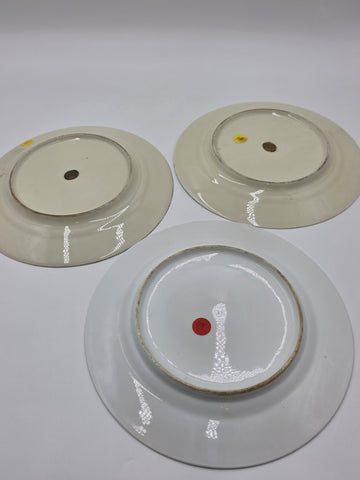 Set of 3 Antique Czech Silver Inlaid Enamel Fairy Plates c.1910 Art Nouveau