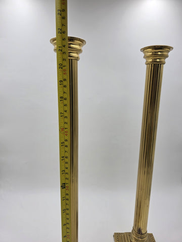 Pair Antique Monumental Brass Fluted Column Candlestick Neoclassical Regency 22”