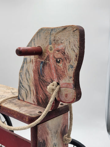 Antique Gong Bell Co Child's Riding Horse Wooden Toy Handmade WoodWheels1920's