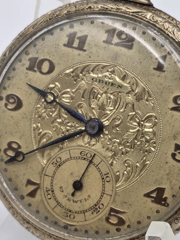 Rare Antique 1920 Gruen Guild 19  Pocket Watch GF Wadsworth Case Swiss. Works