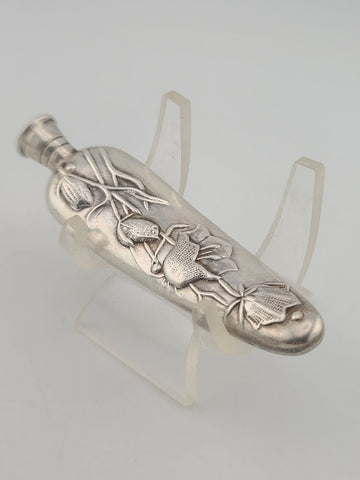 Antique 19thC Sterling Silver Pendant Chatelaine Perfume Scent Bottle W Wisteria