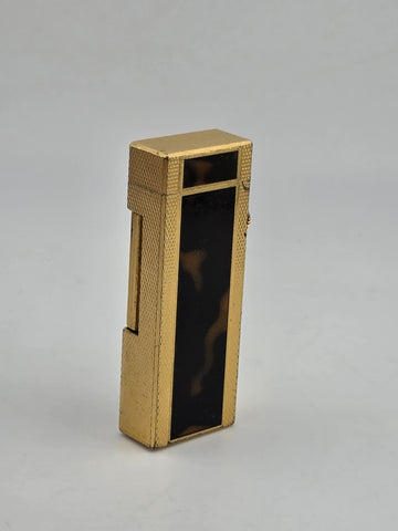 Rare Dunhill Square Lacquer Marble Roller Gas Lighter Gold Brown Swiss Made.