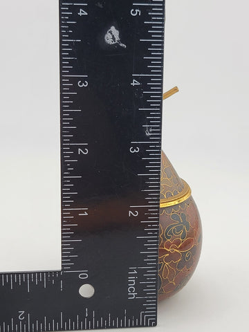 Vintage Cloisonné Enamel Brass Pear Shaped Trinket Box with Stem Floral Design