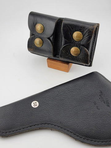 Vintage Brauer Bros Co 38C Ammo belt Pouch & Monte Carlo Holster. Black Leather