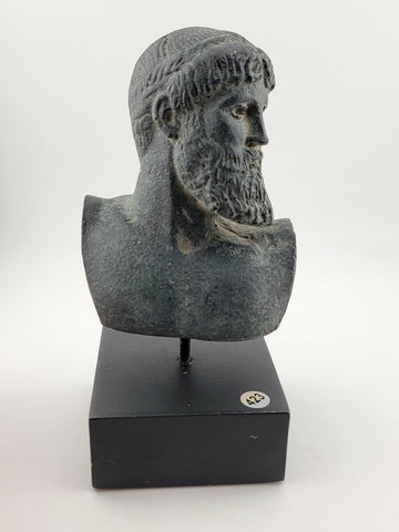 Vintahe Zeus sculpture statue on black marble base green aged color effect