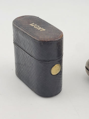 Set Of Antique Leather Wraped Push Button Vesta Case Match Safe W Cigarette Case