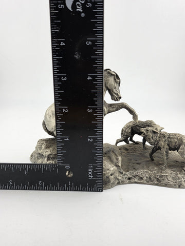 Polland Franklin Mint Pewter Horse Mare Wolves Coyotes Wildlife Animals Figurine