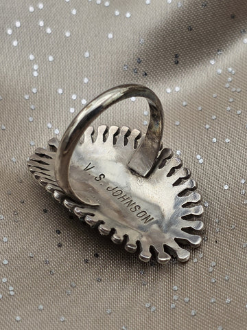 V. S. Johnson Sterling Silver Needlepoint Turquoise Zuni Ladies Ring Size 8 1/4