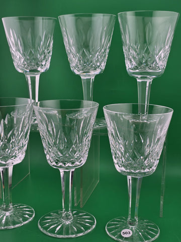 Set Of 6 Vintage Waterford Kylemore Crystal Claret Wine Glasses, 6 in high. VG.