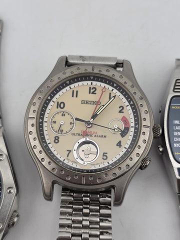 Vtg Seiko Lot Of 5 Collector World Timer Titanium Alarm Chronograph Watches Read