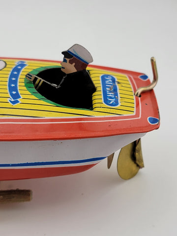 Vintage 1996 Schylling Tin SpeedBoat Zephyr Wind Up Toy LIMITED EDITION. Working
