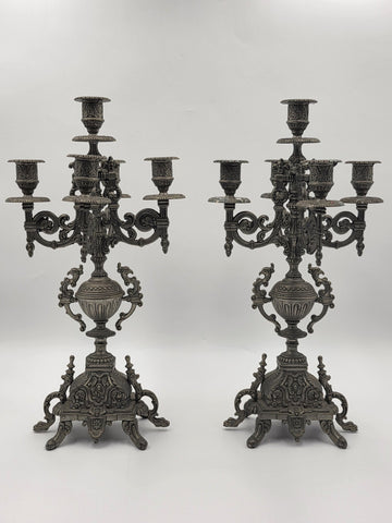 VINTAGE 5 ARM ITILIAN BAROQUE ROCOCO BRASS CANDELABRA HOLDER GRIFFIN LION EAGLE