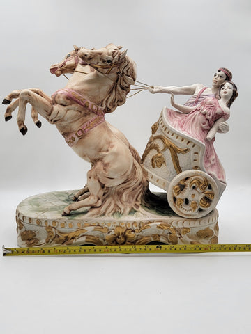 Rare HUGE Antique Ben Hur Porcelain Statue Italy Roman Chariot Racing Horses
