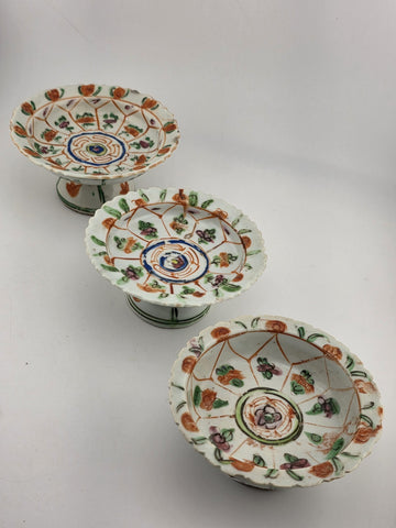 Set Of 3 Chinese 1800's Qing Dynasty Hand Painted Mandarin Rose Porcelain Dishes