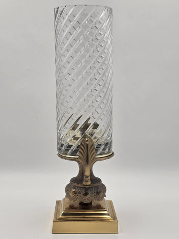 Antique 17" Crystal Hurricane Vase Lamp Base Brass Urn Hollywood Regency Decor
