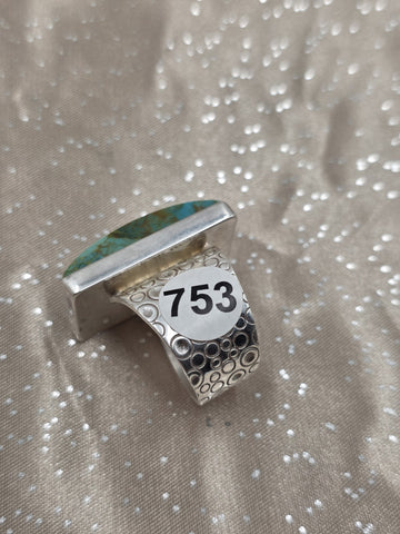 Large Natural Turquoise Sterling Silver Modern Statement Ring Wide Band Size 8.5