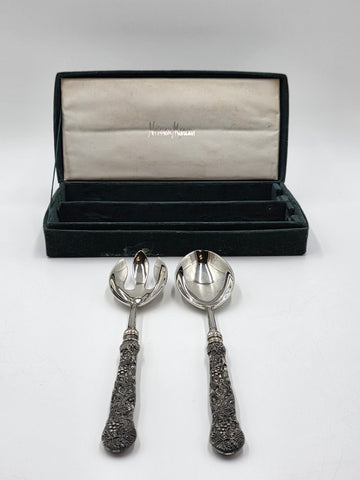 VTG GODINGER GSA 2-PIECE GRAPE LEAF SILVERPLATE UTENSIL SERVING NEIMAN MARCUS