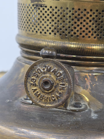 Antique Victorian 1890 Gone With The Wind Lamp Log Cabin Winter Snowy Scenery