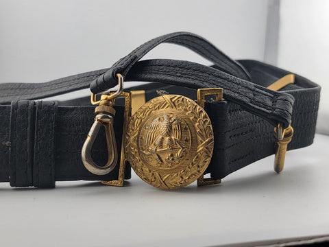 WW2 US Navy Officer Metal Brass Belt Buckle ,Sword Belt & Hanger. VG Condition
