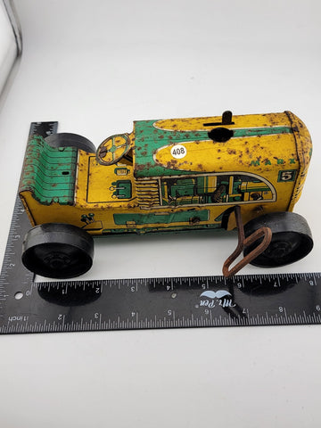 Antique Collectible Marx Yellow Green Keywind Tin Tractor No 5 Winds Up & Runs
