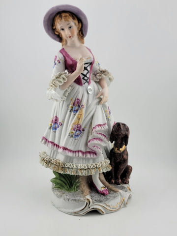 Rare Antique Collectible Porcelain Figurine "Shepherdess" W Dog, Germany.