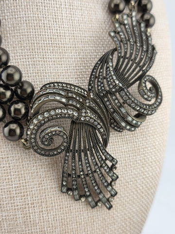 Rare Vintage Heidi Daus Statement Necklace & Bracelet, Chunky Black Faux Pearls