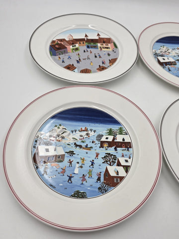 Villeroy & Boch Naif Laplau 4 Dinner Plates Christmas Village Noah Ark 10.5 Inch