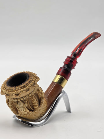 Antique C1920 Turkish Meerschaum Tobacco Pipe Hand Carved Figural Lucite Stem.
