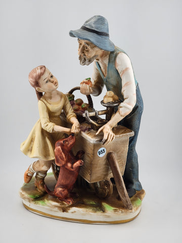 Vintage Norleans Japan Figurine Street Vendor Fruit Stand Man Girl Dog