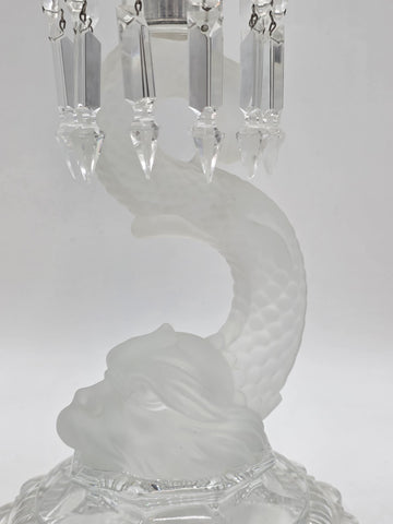 Rare Antique Beautiful Baccarat France Dolphin Form Candlestick Signed. 24 Inch.