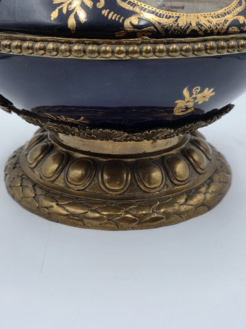 Antique French Cobalt Blue Porcelain &Brass Ewer Fragonard Scene Gilt Bronze 23"