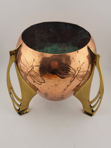 Rare Collectible WMF Ikora, Germany, art nouveau copper and brass vase J1525.