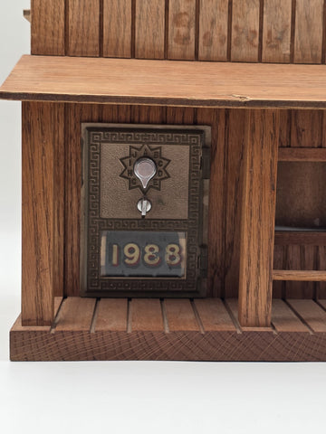 Vintage One Of A Kind Hand Made Post Office Door Bank W/ Wood Box Folk Art