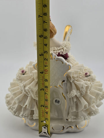 Antique C1930's Dresden Lace Porcelain Harp Lady Figurine Crown D Germany.