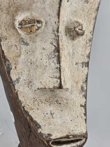 Fang Ngil Mask Gabon African Tribal Art Hand Carved Wood Kaolin Antique 1900s