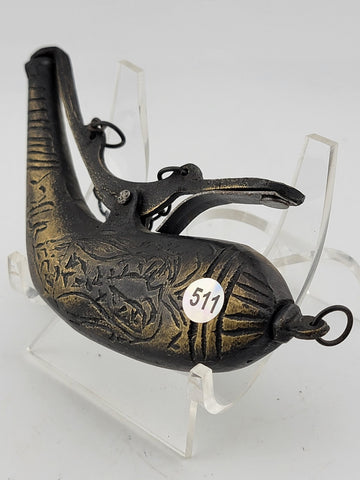 Rare Antique 18th C Ottoman Islamic Bronze Engraved Black Powder Gun Flask.