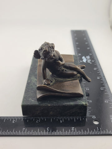 Ernest Justin Ferrand Bronze Winged Cupid Sculpture On Marble Base French Art