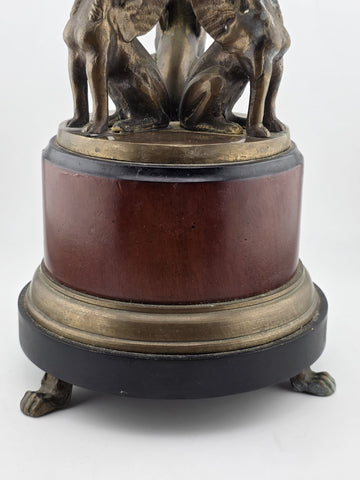 Antique Empire Revival Bronze Sphinx Jardiniere Stand on Marble Base W Glass Orb