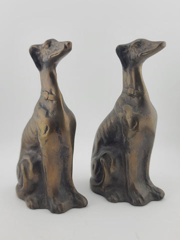 Vintage Pair MAITLAND SMITH Sitting Whippet Greyhound Dog Bronze Metal Bookends.